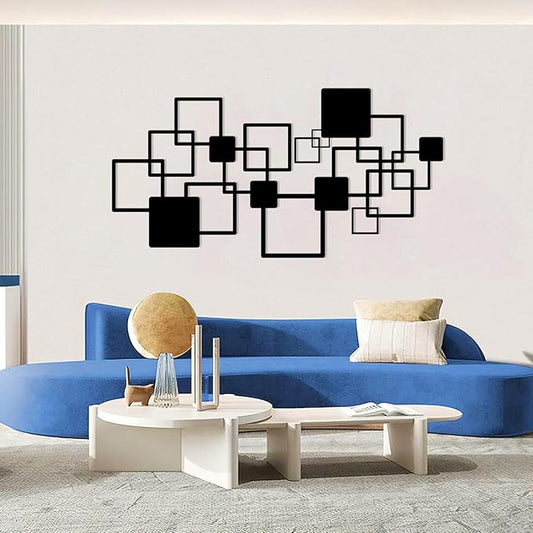 EANHIPE Square Metal Wall Decor, Geometric Metal Wall Art, Abstract Wall Decor, Minimalist Luxury Wall Art, Mid-Century Modern Wall Decoration for Living Room Bedroom (Black, 24"x12"/60x31cm)