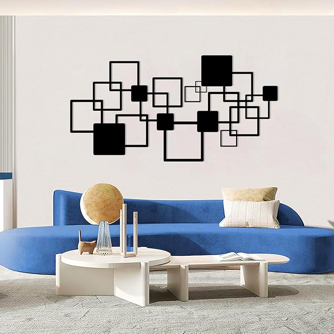 EANHIPE Square Metal Wall Decor, Geometric Metal Wall Art, Abstract Wall Decor, Minimalist Luxury Wall Art, Mid-Century Modern Wall Decoration for Living Room Bedroom (White, 48"x24"/121x62cm)