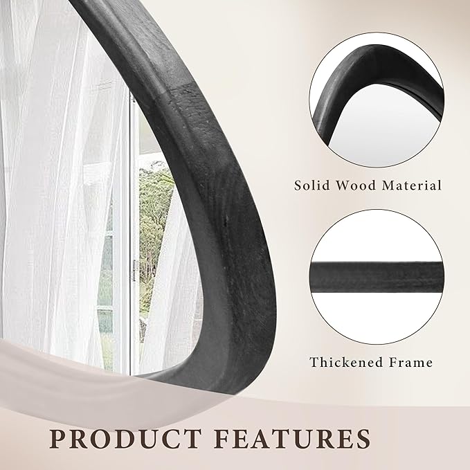 24''x19'' Asymmetrical Mirror with Wood Frame Black, Small Irregular Wall Mirror, Odd Shaped Mid Century Modern Mirror Decor for Bedroom Living Room Entryway Hall