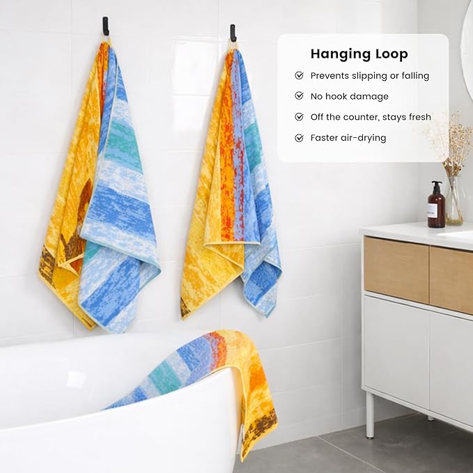 SEMAXE Colorful Bath Towel Set, 100% Cotton Bathroom Towels with Hanging Loops, Luxury 8 Piece Towel Set Include 2 Bath Towels, 2 Hand Towels, 4 Washcloths