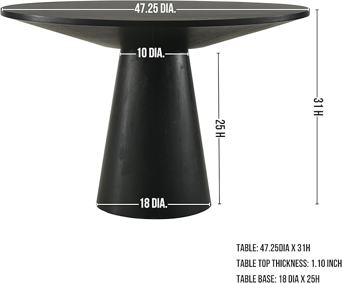 48" Round Dining Table for 6, Mid Century Modern Round Dining Table for 4-6 People, Round Kitchen Table Pedestal Base for Home Dining Room Kitchen Living Room Restaurant Furniture, EbonyBlack