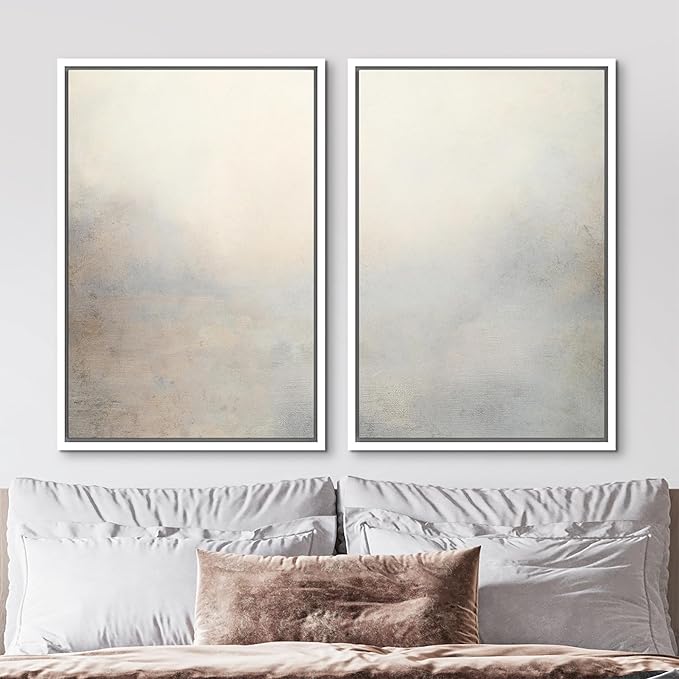 MUDECOR Framed Canvas Print Wall Art Soft Gradient Abstract Misty Landscape Illustrations Modern Art Decorative Bohemian Colorful Chic for Living Room, Bedroom, Office - 16"x24"x2 White