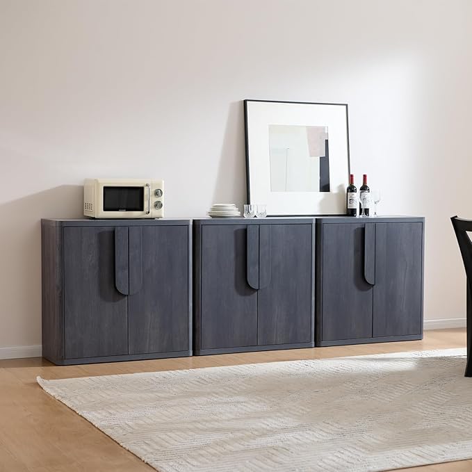 103.5'' Sideboard Buffet Cabinet W/Storage, Modern Accent Cabinets W/Curved Handles & Adjustable Shelves, 6 Doors Coffee Bar Buffet Table Credenza for Living Room Kitchen Hallway, Dark Grey