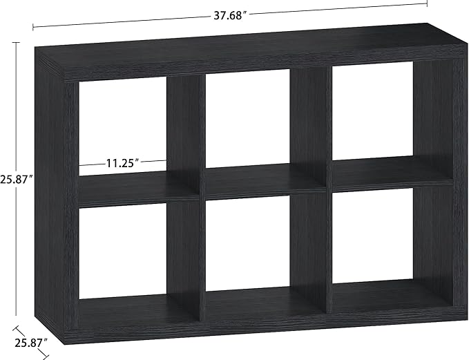 6 Cube Organizer, Cube Storage Organizer with Fabric Bin, Cube Storage Shelf for Bedroom, Living Room, Office, Modular Bookshelf Organizer for Books, Closet, Black