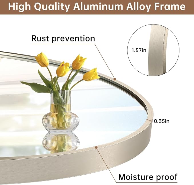 Oval Wall Mirror, 26"x38" Brushed Nickel Vanity Mirror, Bathroom Mirror of Metal Frame, Home Decorative Wall Mounted Mirror for Bathroom, Living Room, Entryway, Vanity