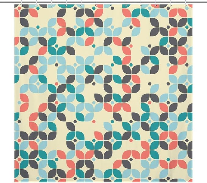 Mid Century Shower Curtain,Retro Abstract Modern Geometric Decor Bathroom Curtain Polyester Waterproof Fabric 72x72in（183x183cm）