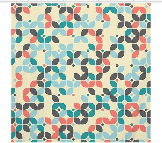 Mid Century Shower Curtain,Retro Abstract Modern Geometric Decor Bathroom Curtain Polyester Waterproof Fabric 72x72in（183x183cm）