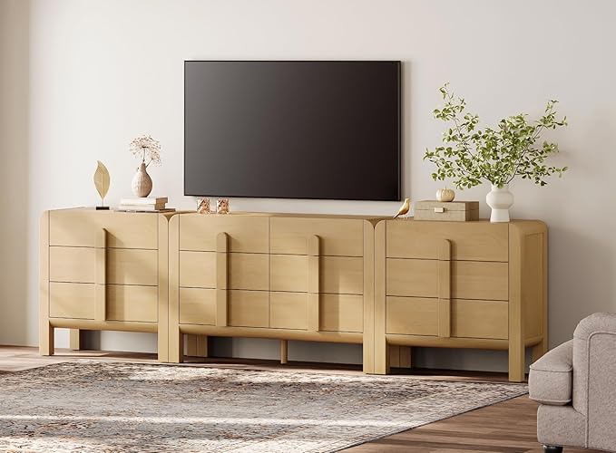 WAMPAT 110.2” W Large Sideboard Buffet Cabinet with Storage,Modern French Kitchen Buffet Cabinet with 12 Drawers,Wood Buffet Table Coffee Wine Bar Console Table for Kitchen,Dining Room,Oak