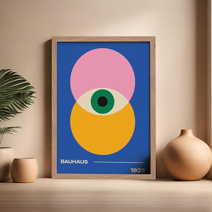 Poster Master Bauhaus Poster - Eye Print - Layered Circles ART - Graphic Design - Geometric Style - Chic Boho ART - Mid Century Modern - Living Room or Bedroom Decor - 16x20 Beige Framed