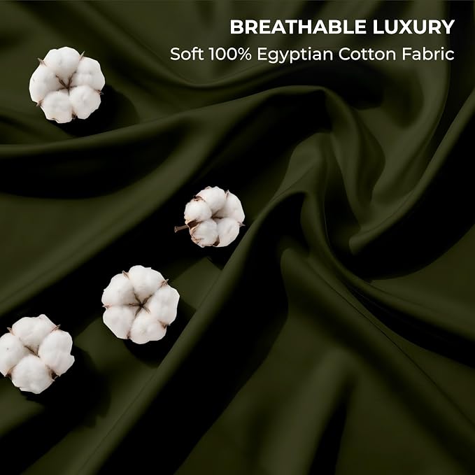 SGI bedding 100% Egyptian Cotton Sheets King Size – 600 Thread Count Sheets Set, Soft, Cooling, 15" Deep Pocket, Luxury Hotel Bedding, Breathable, Durable - Olive Green