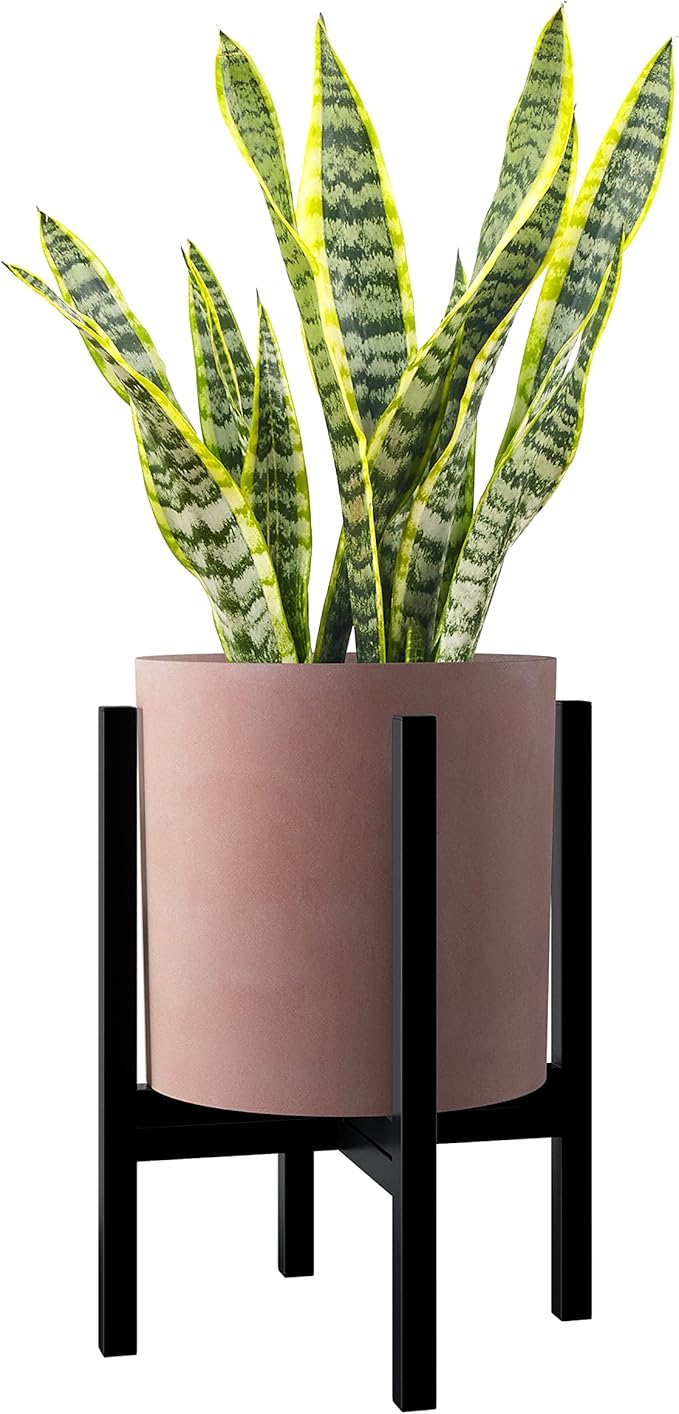 FaithLand Plant Pot 10 inch - Perfectly Fits Mid-Century Modern Plant Stand - Drainage Plug and Drainage Mesh Screen - Terracotta Color Planter Pot