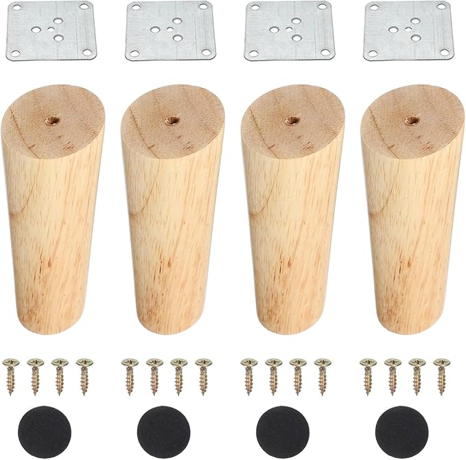 PATIKIL Wood Furniture Legs, 4Pcs 4.7" Tapered Replacement Sofa Leg for Chair Couch Bed Coffee Table Dresser, Wood Color
