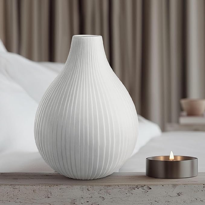 RONDURE 11.0" Modern Ceramic Table Lamp, Fully Dimmable Modern Bedside Lamps for Bedroom, Living Room and Nightstand, White Translucent Ceramic Shade, Warm Ambient Lighting, Corded, Bulb Included