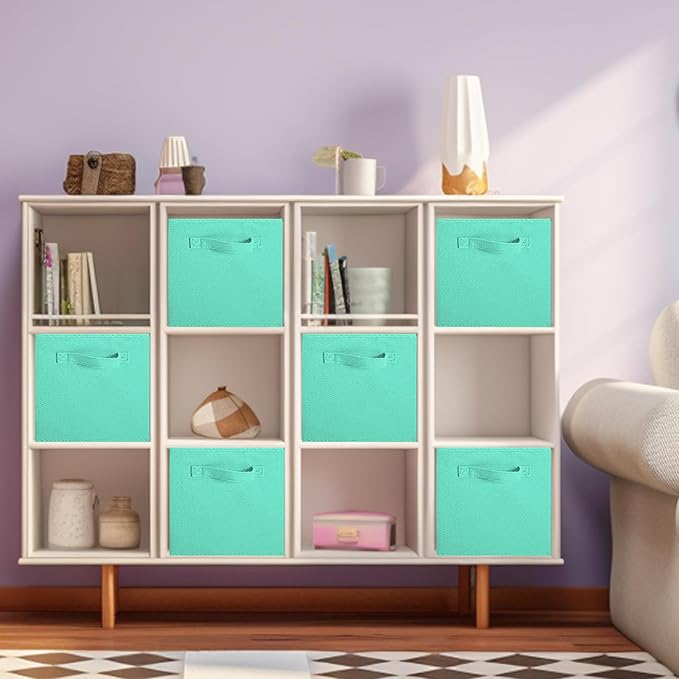 ShellKingdom Storage Bins, Foldable Fabric Storage Cubes and Cloth Organizer Drawer for Closet and Toys, 6 Pack (Mint Green)