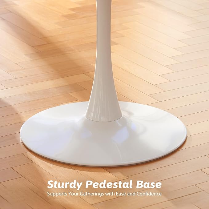 VONLUCE White Round Dining Table,36" Tulip Table,Kitchen Table for 4 to 6 Person,Modern Furniture with MDF Top & Pedestal Base for Dining Room, Living Room White