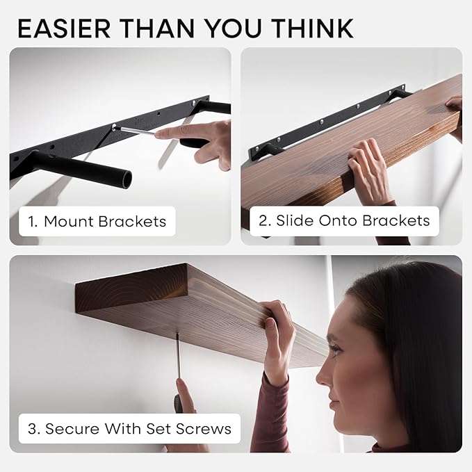 Homeforia Classic Walnut 18 inch Floating Shelf, High End Solid Real Wood Small 18inch Floating Shelves for Wall Mounted, 18in Floating Shelves, Heavy Duty Bracket, 18 X 6.5 X 1.75 inches, Set of 3