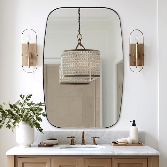 ANDY STAR Brushed Bronze Bathroom Mirror, 32x48 Oblong Mirror with Stainless Steel Metal Frame, Oval Vanity Mirror for Over Sink, Modern Anti Rust Wall Mounted