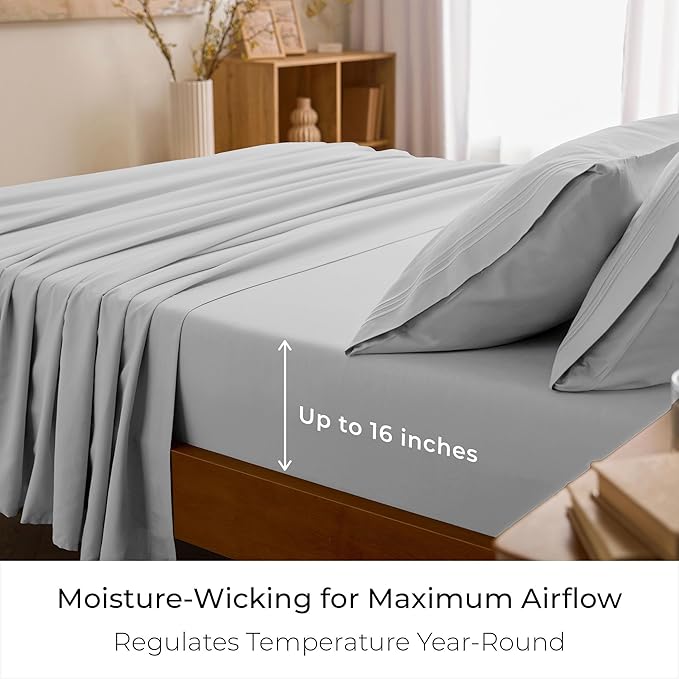 Mellanni Full Sheets Set - 4 PC Iconic Collection Bedding - Hotel Luxury, Extra Soft, Cooling Bed Sheets - Wrinkle, Fade, Stain Resistant (Full, Light Gray)