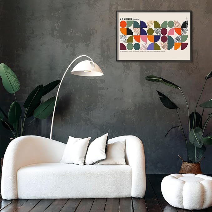 Bauhaus 1919 July-September Exhibition Vintage Framed Poster Colorful Abstract Composition Canvas Wall Art Beige Backdrop Prints For Home Bedroom Dorm Wall Decor 12x16in Framed