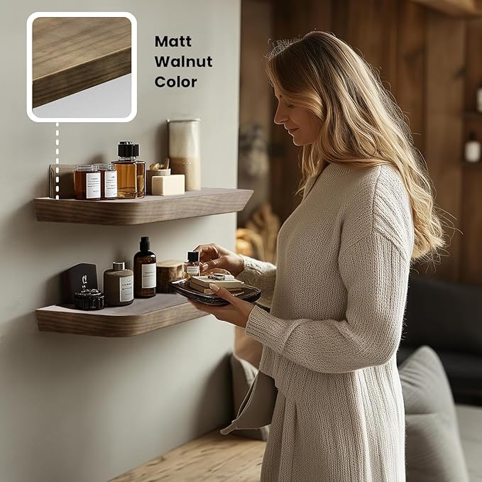 Premium Wood White Floating Shelves for Wall 16 Inch (Set of 2) (American Walnut, Matte, 36" x 8" x 1.6")