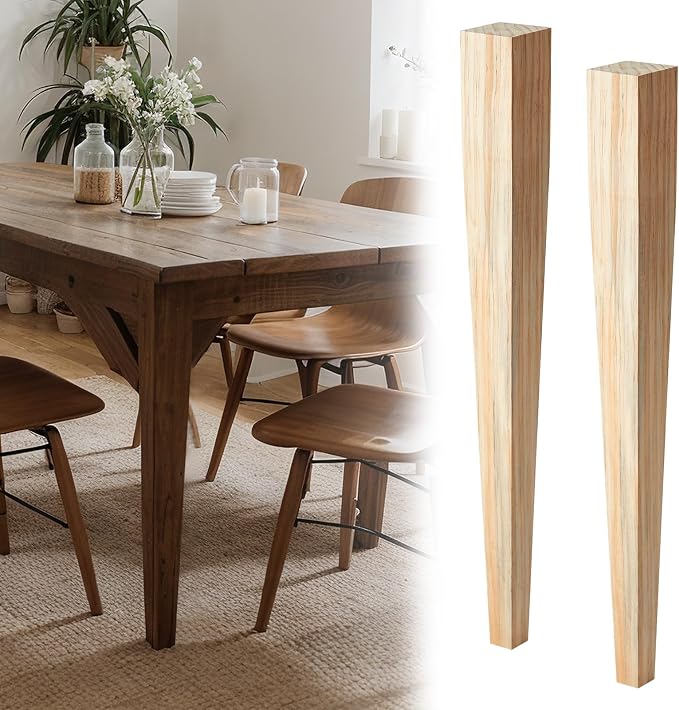 CroBlissful 2 Pieces 4 Sided Tapered Pine Wood Dining Table Leg 29" Tall x 2 3/4" Wide Unfinished Wooden Leg for Kitchen Tables and Desks