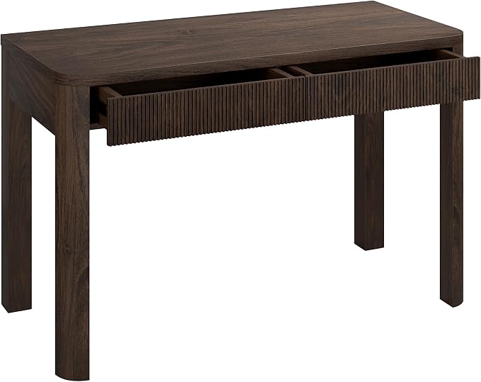 Henn&Hart 48" Fluted Modern Rectangular Home Office Desk Computer Desk Writing Table with 2 Ribbed Storage Drawers for Bedroom, Living Room, or Home Office, Rich Brown