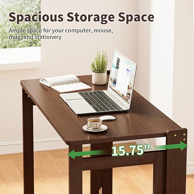 Bamboo Foldable Desk, Folding Desks for Small Spaces, 32.68 Inch Small Foldable Computer Table, Space Saving Sofa Table for Couch, Bedroom or Home Office, Brown