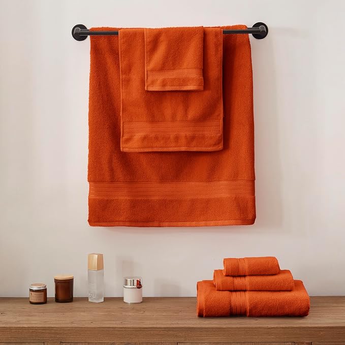 COZYART Luxury Burnt Orange Bath Towels Set, Cotton Hotel Large Towels for Bathroom, Thick Bathroom Set of 3 with 1 Bath Towel, 1 Hand Towel, 1 Washcloth, 650 GSM