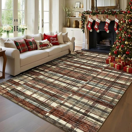 Washable Rug 10x13 Area Rug for Bedroom Modern Christmas Living Room Rug Non Slip Rustic Large Area Rug Soft Non Shedding Throw Rugs Stain Resistant Carpet for Dining Room Nursery 10'x13'