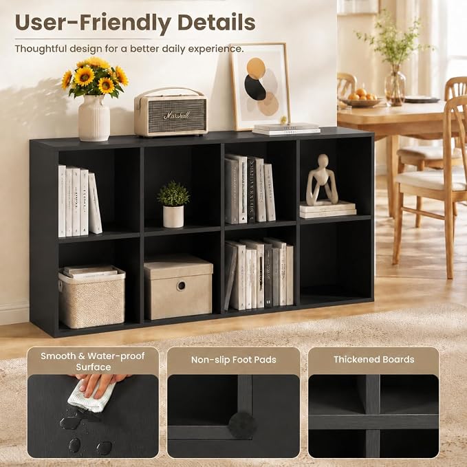 POWERSTONE 8 Cube Storage Organizer, Open Cube Bookshelf with Back Panels, Modern Display Cubby Bookcase for Bedroom Living Room Home Office, Black