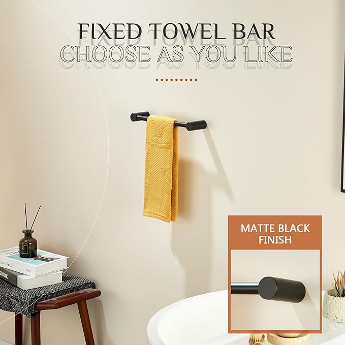 KOKOSIRI Towel Bars Matte Black 16-Inch Single Rod for Bathroom and Lavatory Towel Holder Stainless Steel Bathroom Accessory Wall Mounted, B4007BK-L16