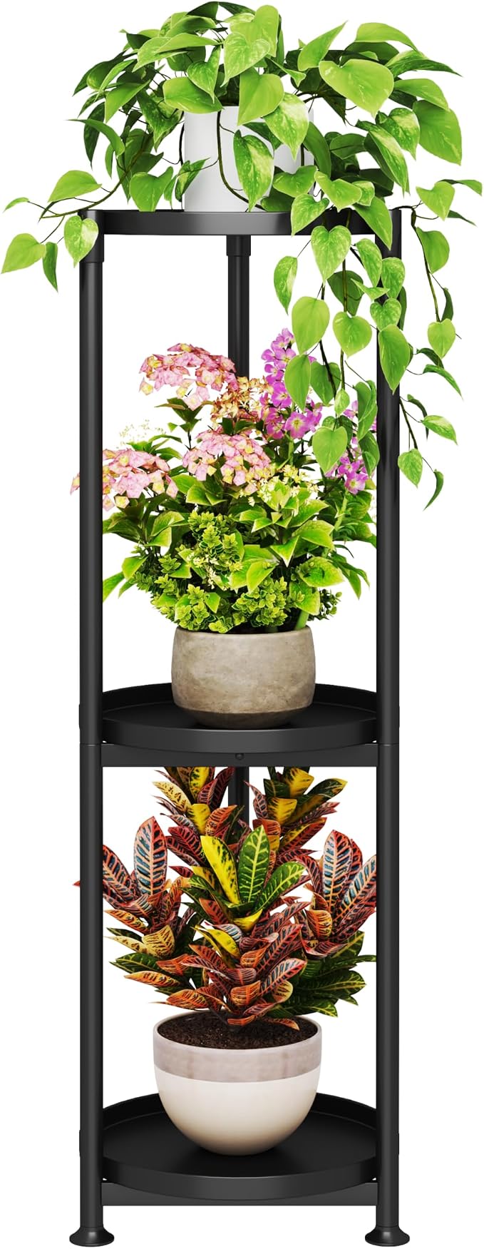 3 Tier Plant Stand Indoor Outdoor - 34'' Extra-Tall Metal Plant Stands for Potted Plants Multiple Tiered Plant Shelf Vertical Black Iron Planter Rack Large Flower Pot Holder Table for Patio Corner