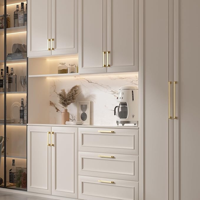 15 Pack 8-1/16 Inch Brushed Gold Cabinet Pulls Solid Zinc Alloy Gold Cabinet Handles - Brushed Brass Dresser Drawer Pulls for Kitchen Cabinet Hardware Zinc Alloy Handles