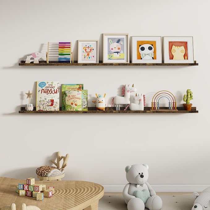 Dreamland Picture Ledge Shelf for Wall, Floating Shelves Set of 2,72 inch Long Floating Shelves with Lip for Living Room,Bedroom,Bathroom,Kitchen,Rustic Brown