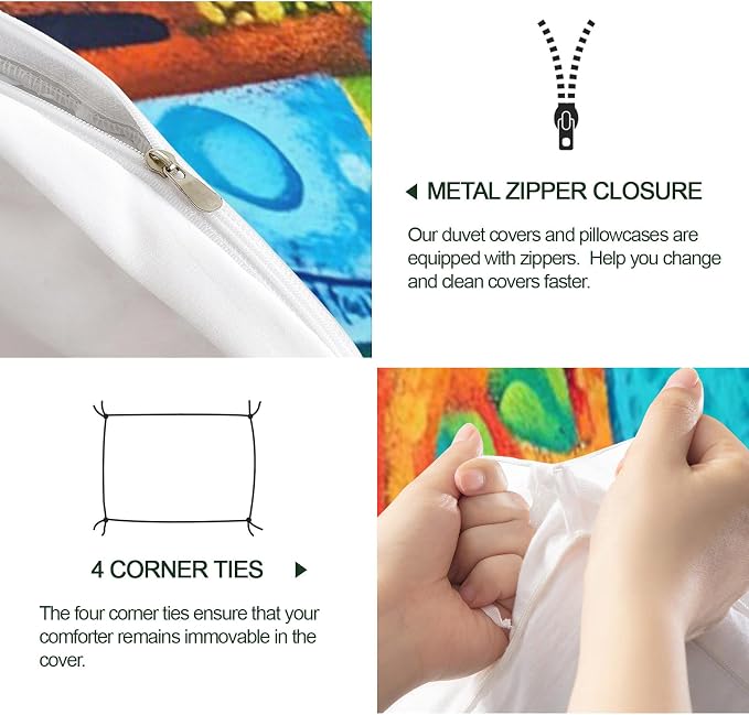 Modern Colorful Graffiti Duvet Cover Set California King Size - Hip Hop Doodle Comforter Cover, 3 Pcs Lightweight Soft Colorful Graffiti Bedding Set for All Seasons