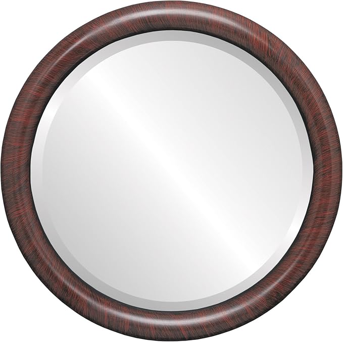 OVALCREST Round Wooden Beveled Wall Mirror for Home Decor, Bathroom, Vanity, Bedroom, Living Room, Hallway - Vintage Cherry - 20x20 Outside Dimensions