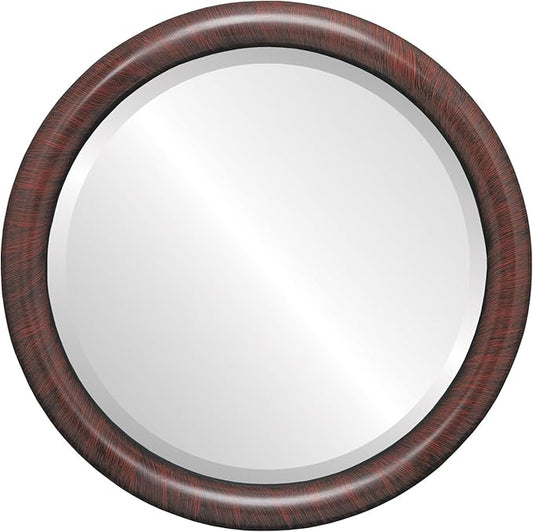 OVALCREST Round Wooden Beveled Wall Mirror for Home Decor, Bathroom, Vanity, Bedroom, Living Room, Hallway - Vintage Cherry - 20x20 Outside Dimensions