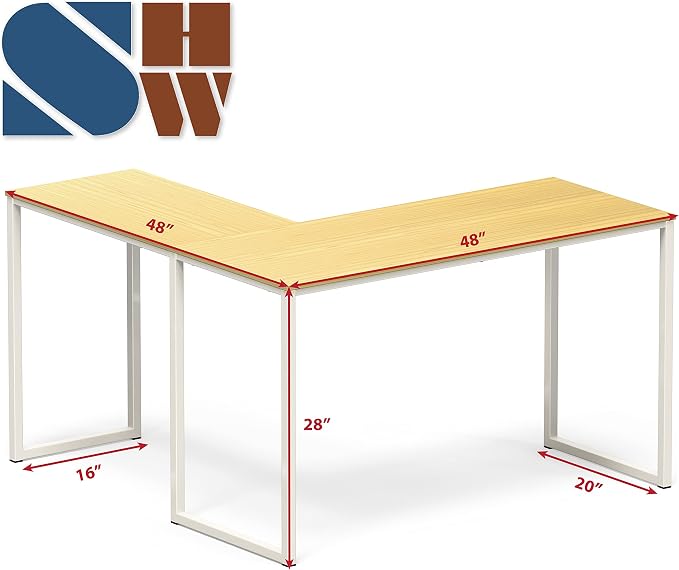 SHW Mission 48 x 48 Inches L-Shape Home Office Computer Desk, Oak