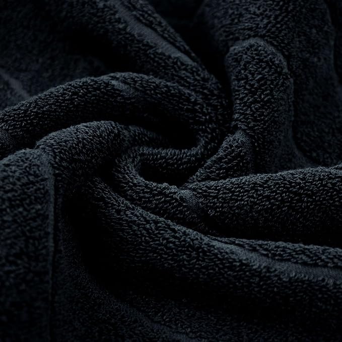 Hand Towels with Wavy Jacquard - Black Face Towels for Bathroom, 2 Piece, Cotton, 13x29 Inches