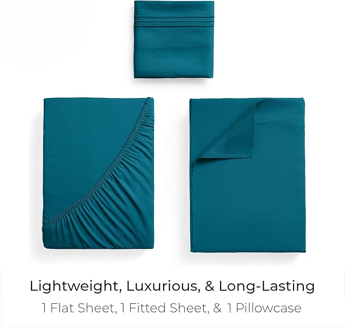 Mellanni Twin XL Sheets Set - 3 PC Iconic Collection Bedding - Hotel Luxury, Extra Soft, Cooling Bed Sheets - Wrinkle, Fade, Stain Resistant (Twin Extra Long, Teal)