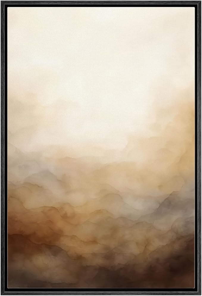 MUDECOR Framed Canvas Print Wall Art Warm Beige Misty Landscape Abstract Serene Gradient Illustrations Fine Art Decorative Zen Multicolor Country/Farmhouse Retro for Bedroom - 16"x24" BLACK