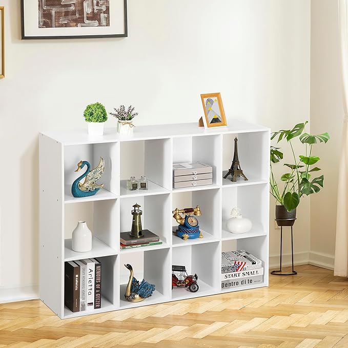 JupiterForce 12-Cube Storage Organizer, Bookcase, Cubical Storage Shelf, Cabinets Organizer, Unit Bookshelf with Back Panel for Living Room Bedroom, White