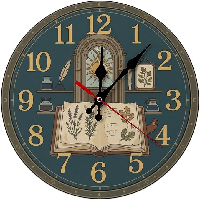Botanical Alchemist Wooden Wall Clock Silent Non Ticking | Frameless Battery Operated Home Office Bedroom Kitchen Decor Gift 10/12 Inch