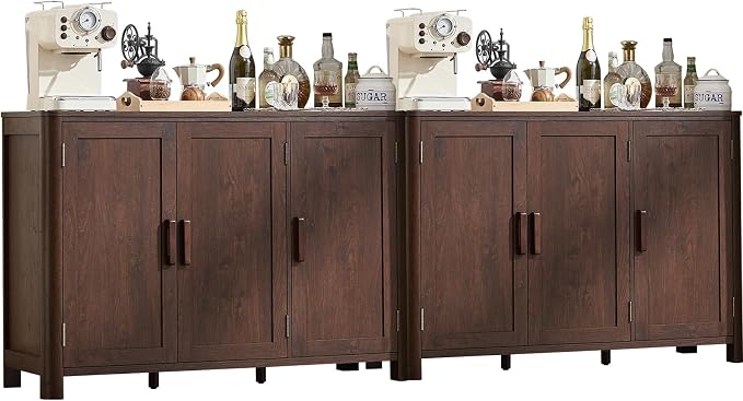 Joaxswe Sideboard Buffet Cabinet with Storage Set of 2, 46" Arc-Shaped Credenza with 3 Doors & Adjustable Shelves, Mid Century Coffee Bar Cabinet for Kitchen, Living Room, Walnut