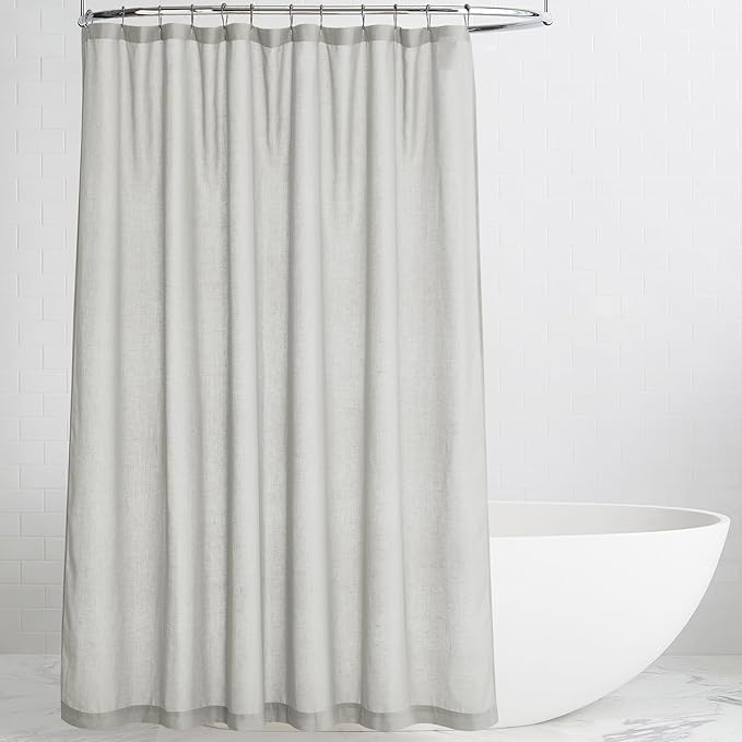 KGORGE Semi Sheer Shower Curtain for Bathroom - Linen Blend Fabric Lightweight Waterproof Privacy Assured Button Hole Shower Curtains for Bathtub, Grey, 72 x 78 inches Long, Hooks Included