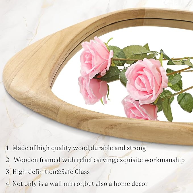 AAZZKANG Large Wall Mirror with Irregular Wood Framed 28"x20" Decorative Asymmetrical Hanging Mirrors for Bathroom Bedroom Living Room Entryway