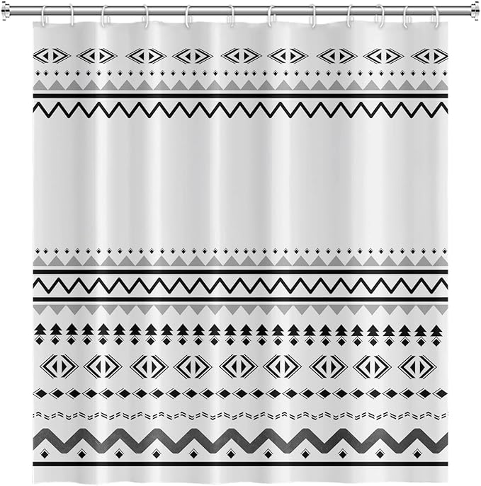 Abstract Pattern Bathroom Shower Curtain White Black Stripes Wave Waterproof Polyester Shower Curtains with Hooks Geometric Shower Curtain for Modern Home Decorative, 72x72 Inch
