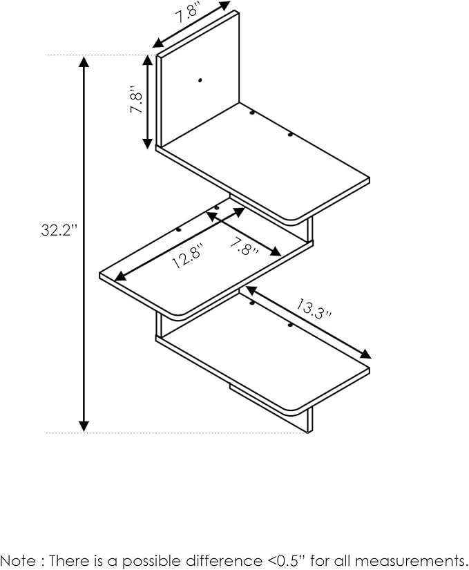 Furinno Rossi Wall Mounted Shelves, 3-Tier Rectangle, Espresso/Black