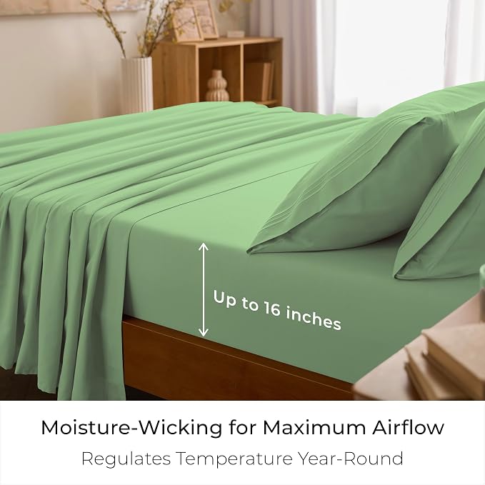 Mellanni Twin Sheets Set - 3 PC Iconic Collection Bedding - Hotel Luxury, Extra Soft, Cooling Bed Sheets - Wrinkle, Fade, Stain Resistant (Twin, Pistachio)