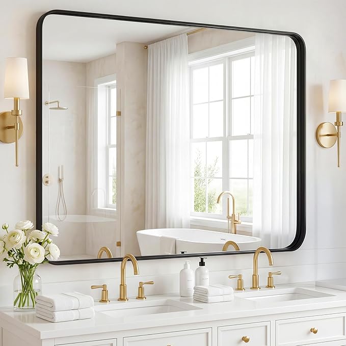 NEWBULIG Wall Mirror, Bathroom Mirror for Over Sink, Matte Metal Framed Vanity Mirror, Wall Decor for Bedroom, Tempered Glass